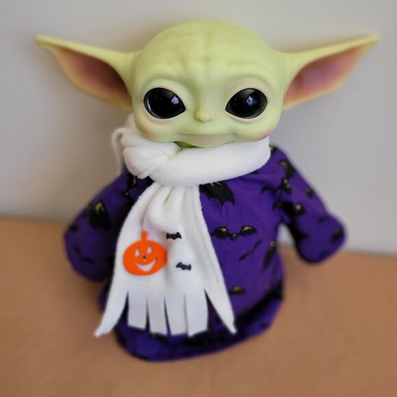 Spooky Bats 2pc Halloween Outfit/scarf set for 11" Mattel Child Grogu Yoda dolls - Picture 1 of 5